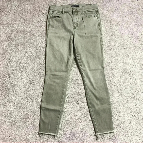 Level 99 Skinny Jeans Green Raw Hem Cropped - Picture 1 of 12